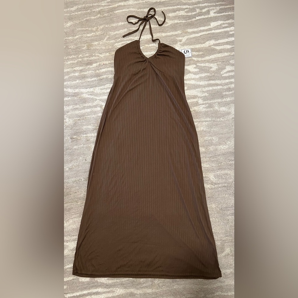 5B Chic Halter Neck Brown Maxi Dress, Large